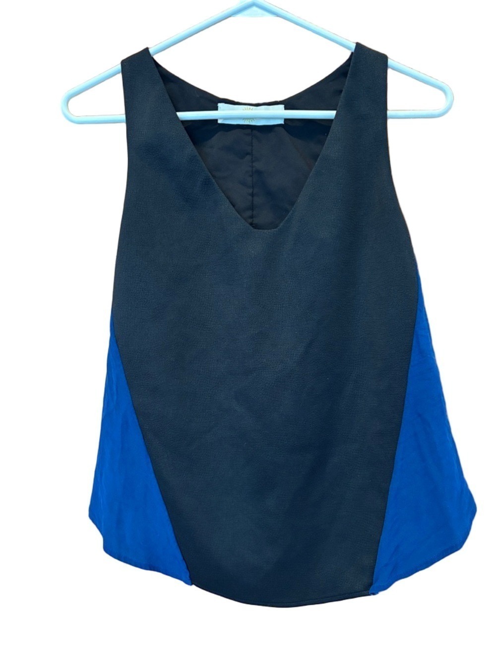 Ramy Brook Silk Black and Blue High-Low V-Neck Racerback Tank Top Size Small